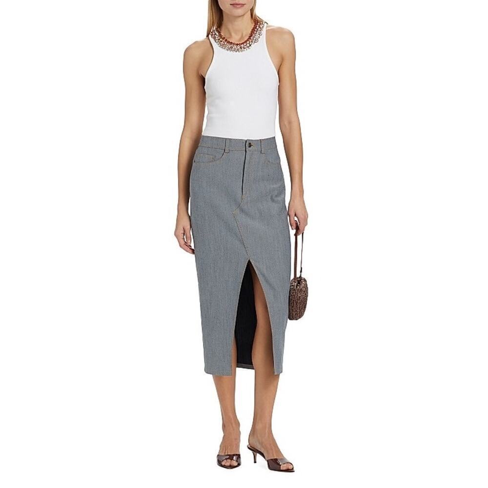 Cinq a Sept NWT Tana Denim Long Length Skirt Blue Gray Size 0